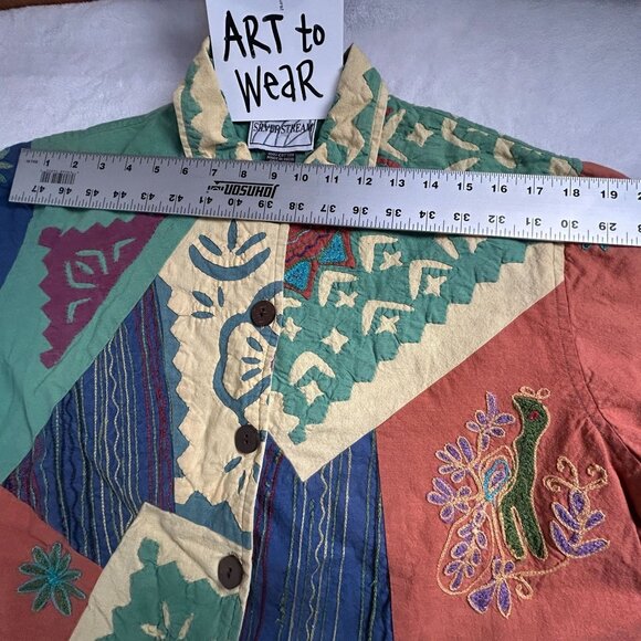 Vintage Silver Stream Patchwork Jacket One Size Cotton Bohemian Art To Wear - Picture 7 of 12